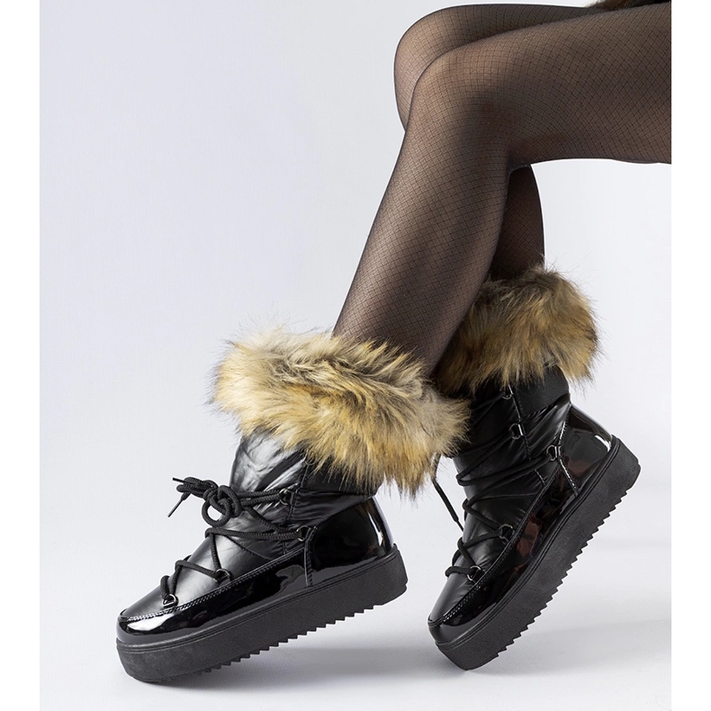 Battle crne izolirane čizme za snijeg s krznom crna 1