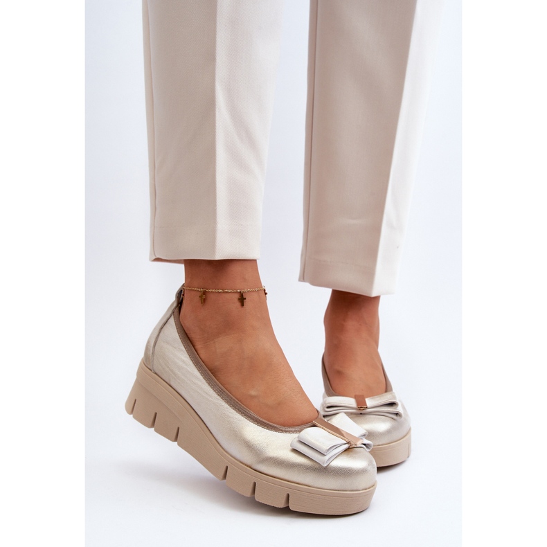Lewski Shoes Kožne balerinke na platformu s ukrasom, Golden Lewski 3384 zlatna 2