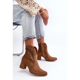 Zazoo 3166 Ženske otvorene čizme na visoku petu, Camel od brušene kože smeđa 1