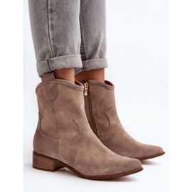 Zazoo 3329 Cappucino kaubojske čizme od brušene kože s niskom petom bež 1