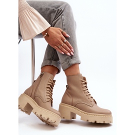 Zazoo 3413 Ženske kožne radne gležnjače s masivnom visokom petom, bež 1