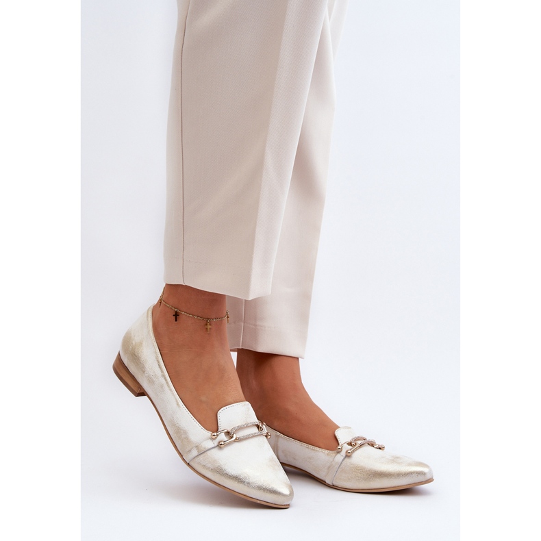 Zazoo 2885 Kožne balerinke sa zlatnim i bijelim ukrasom 2