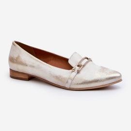 Zazoo 2885 Kožne balerinke sa zlatnim i bijelim ukrasom zlatna 1