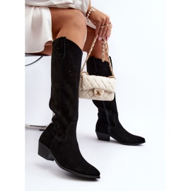 Zazoo 2909 Ažur čizme od brušene kože na nisku petu, crne crno 1