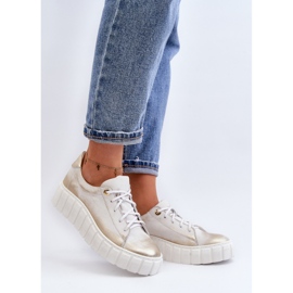 Zazoo 2919 Ženske kožne cipele s debelim potplatom, zlatne zlatna 2