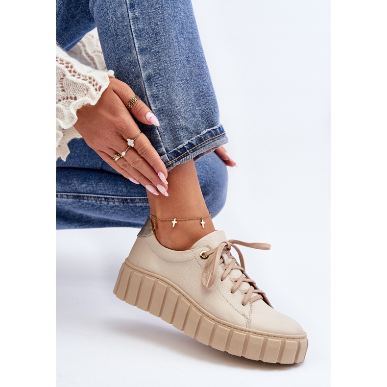 Zazoo 2919 Ženske kožne cipele s debelim potplatom, bež 1