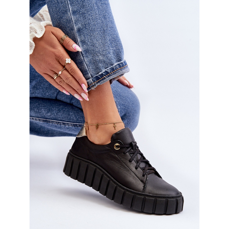 Zazoo 2919 Ženske kožne cipele s debelim potplatom, crne crna 1