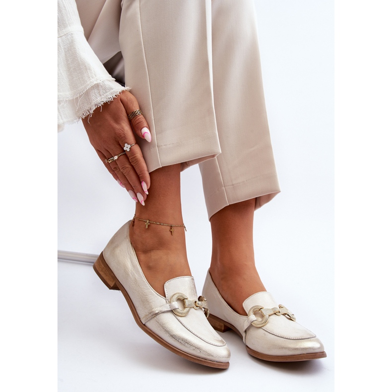 Zazoo 2880 Ženske kožne mokasine sa zlatnim ukrasima 2