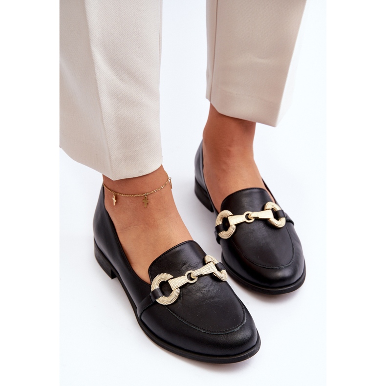 Zazoo 2880 Ženske kožne mokasine s ukrasom, crne crno 2