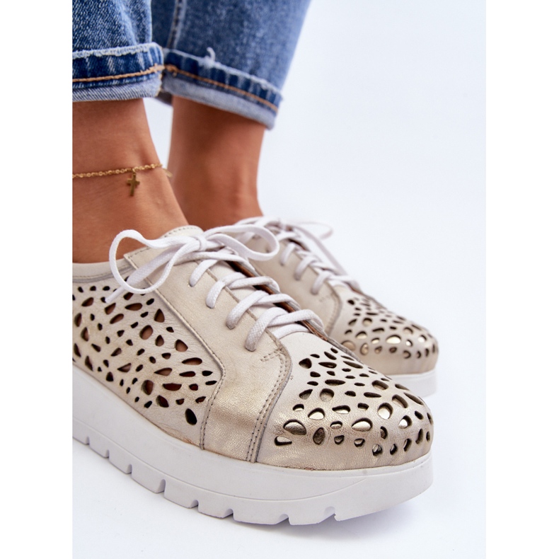 Zazoo 2821 Ženske kožne cipele, ažur zlatne zlatni 1