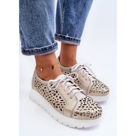 Zazoo 2821 Ženske kožne cipele, ažur zlatne zlatna 2