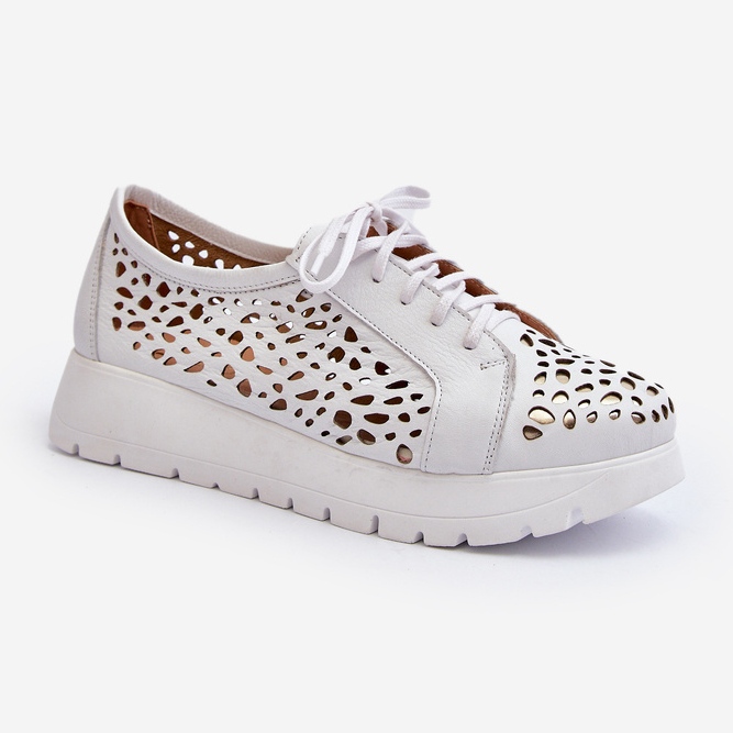 Zazoo 2821 Ženske kožne ažurne cipele bijela 1