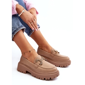 Ženske mokasine s ukrasima, tamno bež gargi 1