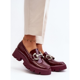 Ženske lakovane mokasine s ukrasom, bordo Arsaba crvena 2