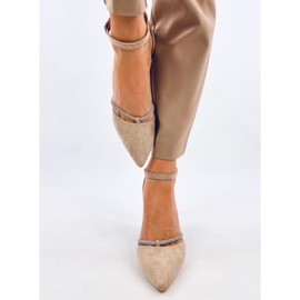 Ingrid kaki cipele s visokom petom i kamenčićima bež 1