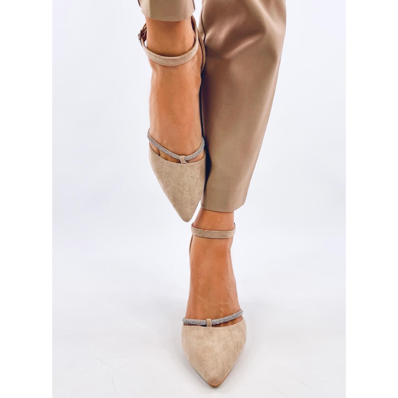 Ingrid kaki cipele s visokom petom i kamenčićima bež 1