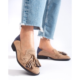 Ažurne bež mokasine od brušene kože Daszyński 1