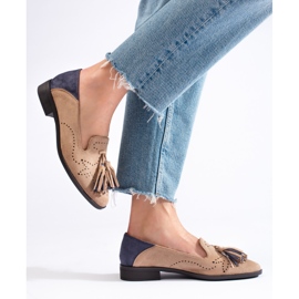 Ažurne bež mokasine od brušene kože Daszyński 2