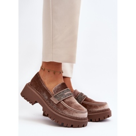 Ženske mokasine od velura s ukrasom, smeđe Wendreda smeđa 2