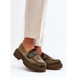 Ženske mokasine od velura s ukrasom, tamno zelene Wendreda zelena 2