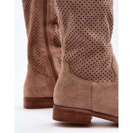 S.barski HY66-139 Ženske čizme s ažurom bež boje 1