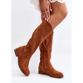 S.barski HY66-150 Ažur ravne čizme boje deve smeđa 2