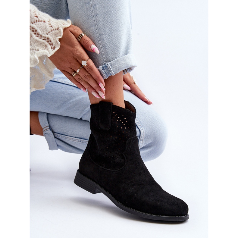 S.barski HY66-135 Ženske ažur čizme na ravnu petu crne crna 2