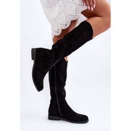 S.barski HY66-150 Ažur čizme s ravnom petom, crne crna 1