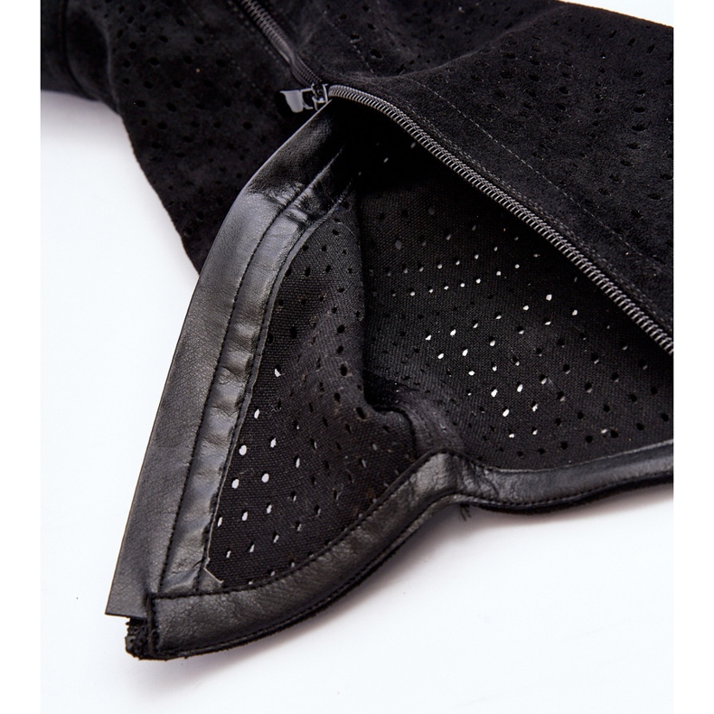 S.barski HY66-150 Ažur čizme s ravnom petom, crne crno 2