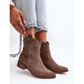 Zazoo 3329 Kaubojske čizme od brušene kože na nisku petu tamno bež 1