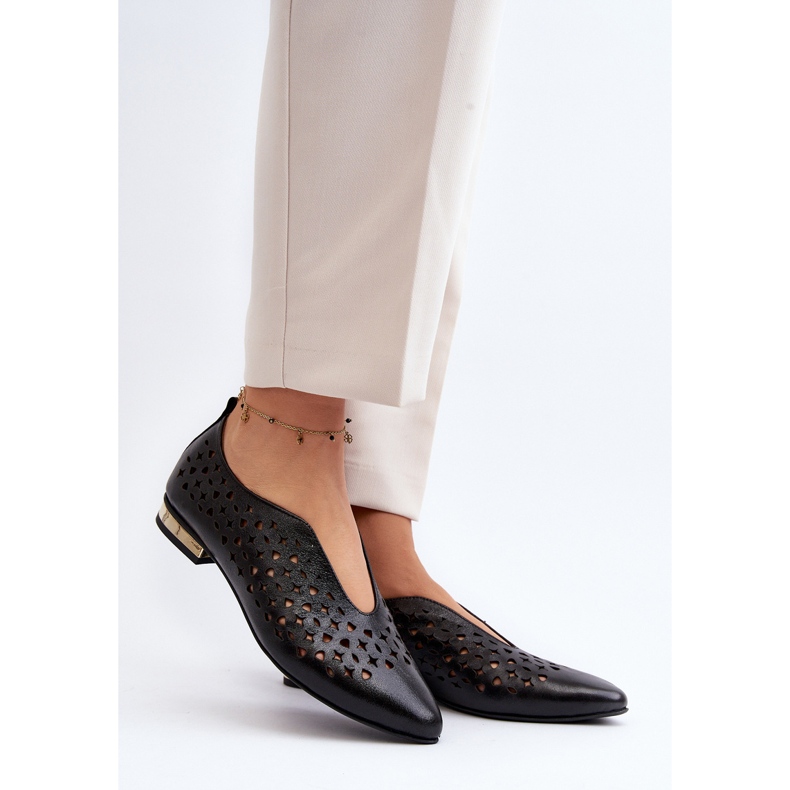 Zazoo 2883 Ažur balerinke od prirodne kože, crne crna 2