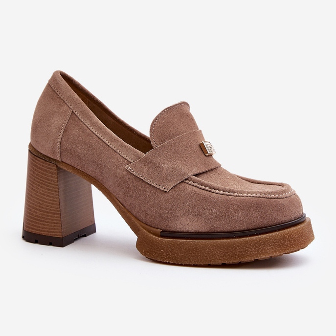 Zazoo 20169 cipele s visokom petom od brušene kože, tamno bež 1