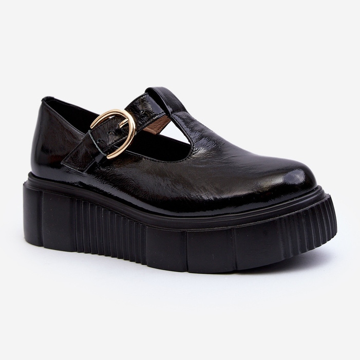 Zazoo 20102 Moderne lakirane cipele na masivnoj platformi, crne crna 1