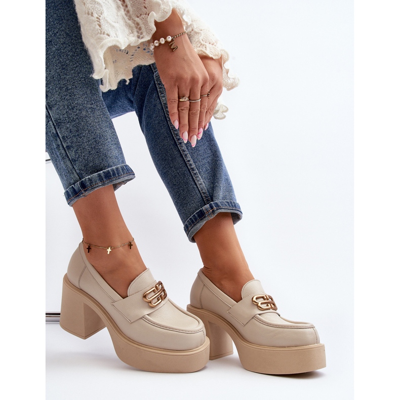 Zazoo 20170 Ženske kožne cipele na visoku petu svijetlo bež 1