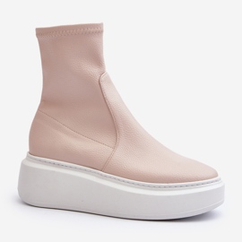 Zazoo 3395 Ženske kožne gležnjače na masivnoj platformi, bež 2