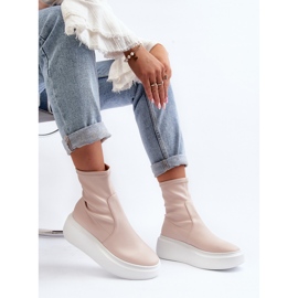 Zazoo 3395 Ženske kožne gležnjače na masivnoj platformi, bež 1