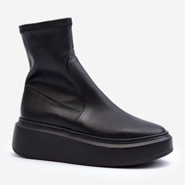 Zazoo 3395 Ženske kožne gležnjače na masivnoj platformi, crne crna 2