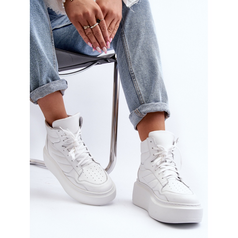 Zazoo 3392/X Ženske kožne sportske cipele na platformu, bijele bijela 1