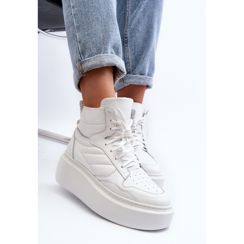 Zazoo 3392/X Ženske kožne sportske cipele na platformu, bijele bijela 2