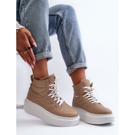 Zazoo 3392/X Ženske kožne sportske cipele na platformu, bež 1