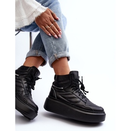 Zazoo 3392/X Ženske kožne sportske cipele na platformu, crne crna 1