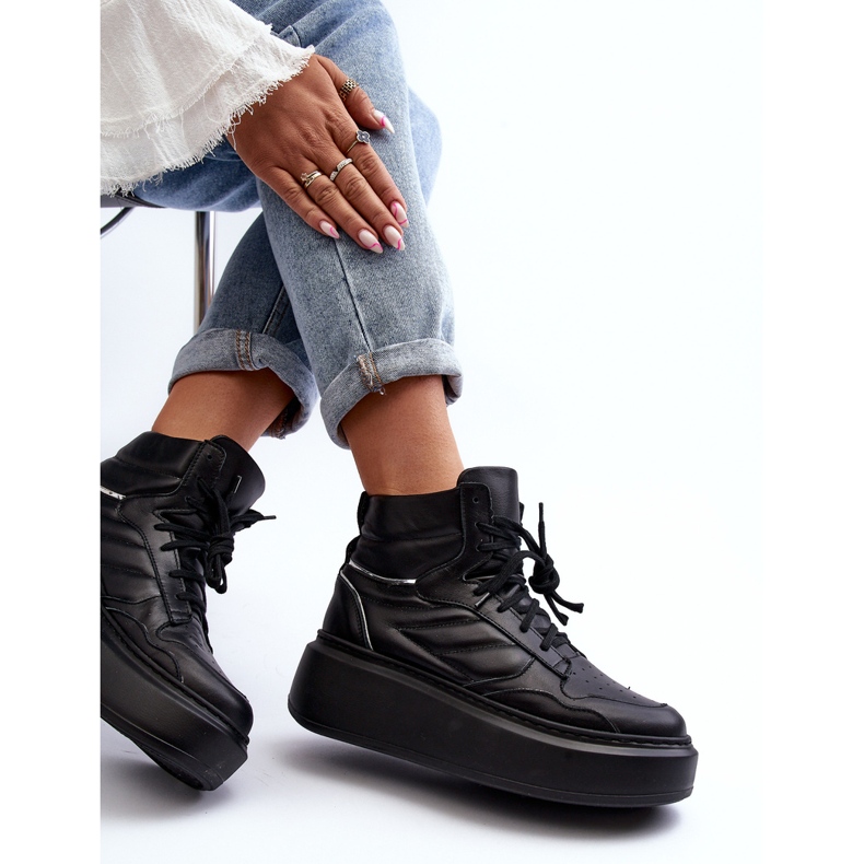 Zazoo 3392/X Ženske kožne sportske cipele na platformu, crne crna 1