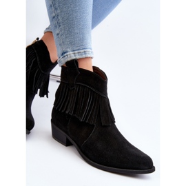 Zazoo 3430 Ženske čizme od brušene kože s resama, crne crna 1