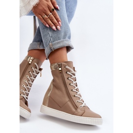 Zazoo 3081 ženske kožne tenisice na wedges, bež 1