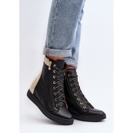 Zazoo 3081 ženske kožne tenisice na wedges, crne crno 1