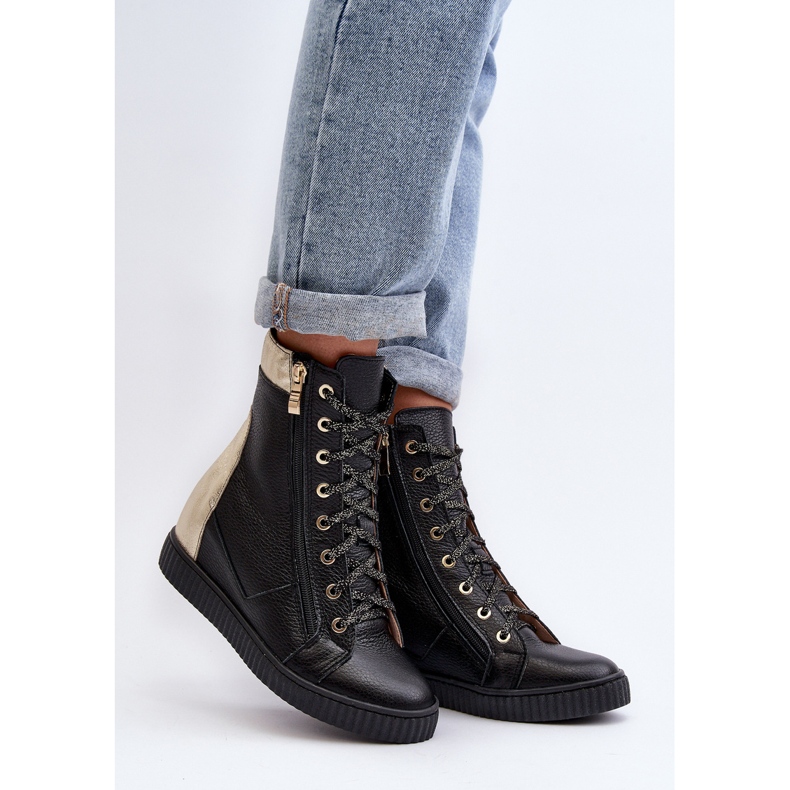 Zazoo 3081 ženske kožne tenisice na wedges, crne crno 1