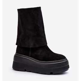 Zazoo 3410 Ženske gležnjače od brušene kože na masivnoj platformi, crne crna 2