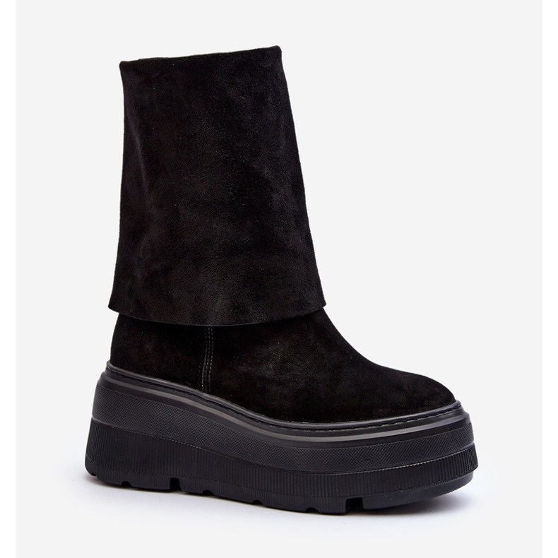 Zazoo 3410 Ženske gležnjače od brušene kože na masivnoj platformi, crne crna 2