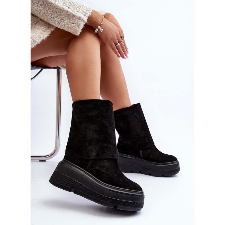 Zazoo 3410 Ženske gležnjače od brušene kože na masivnoj platformi, crne crna 1