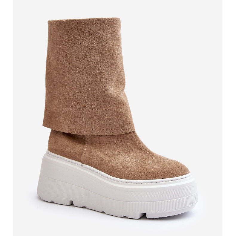 Zazoo 3410 Ženske gležnjače od brušene kože na masivnoj platformi, bež 1